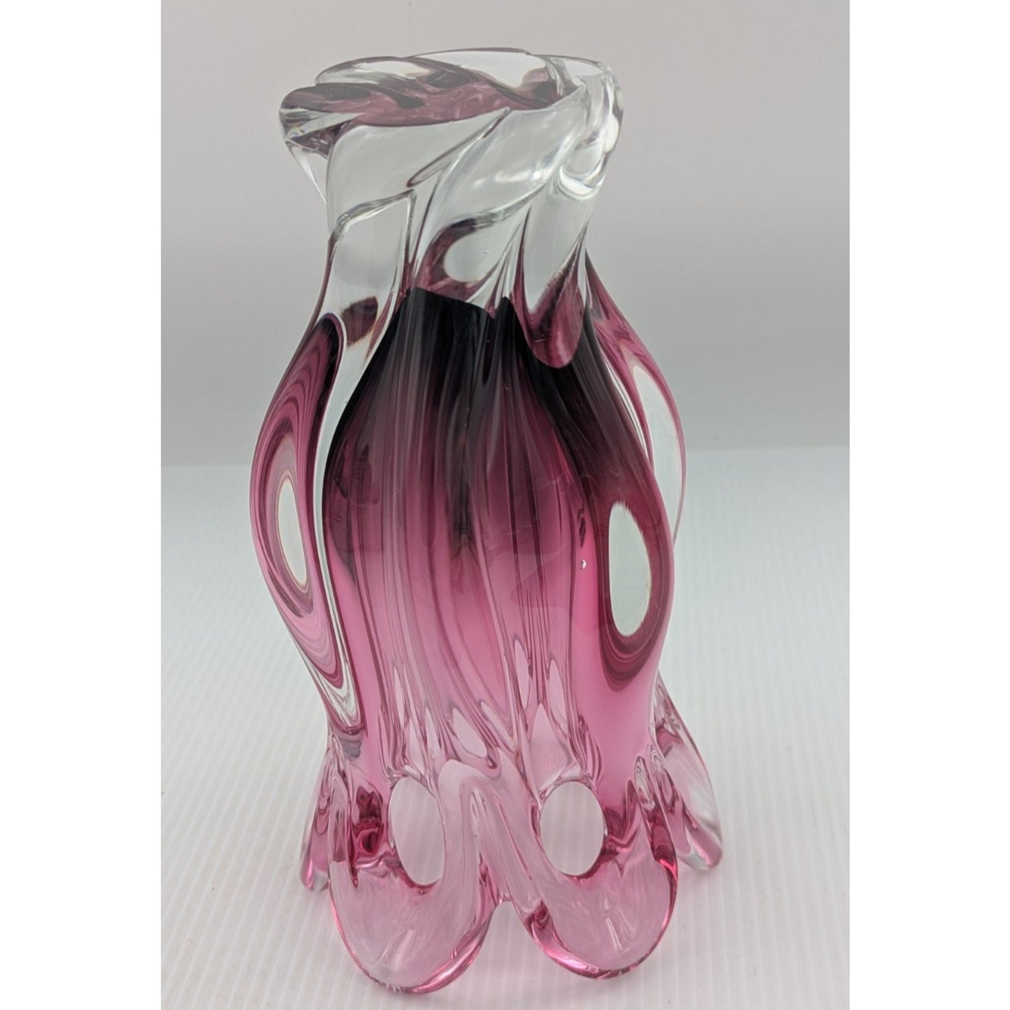 Bohemian Czech Chribska Glassworks Josef Hospodka 9.5 Vase Pink Incased in Clear