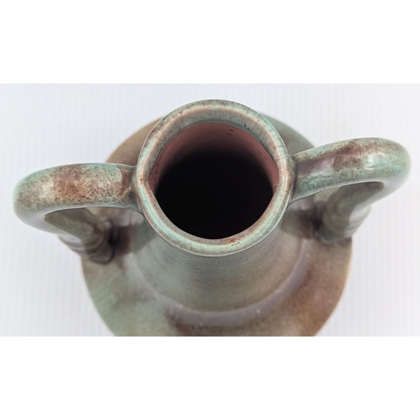 Gonder Twist Handled Vase H-5 Turquoise Green Brown Drip -Ebony Green Glaze USA