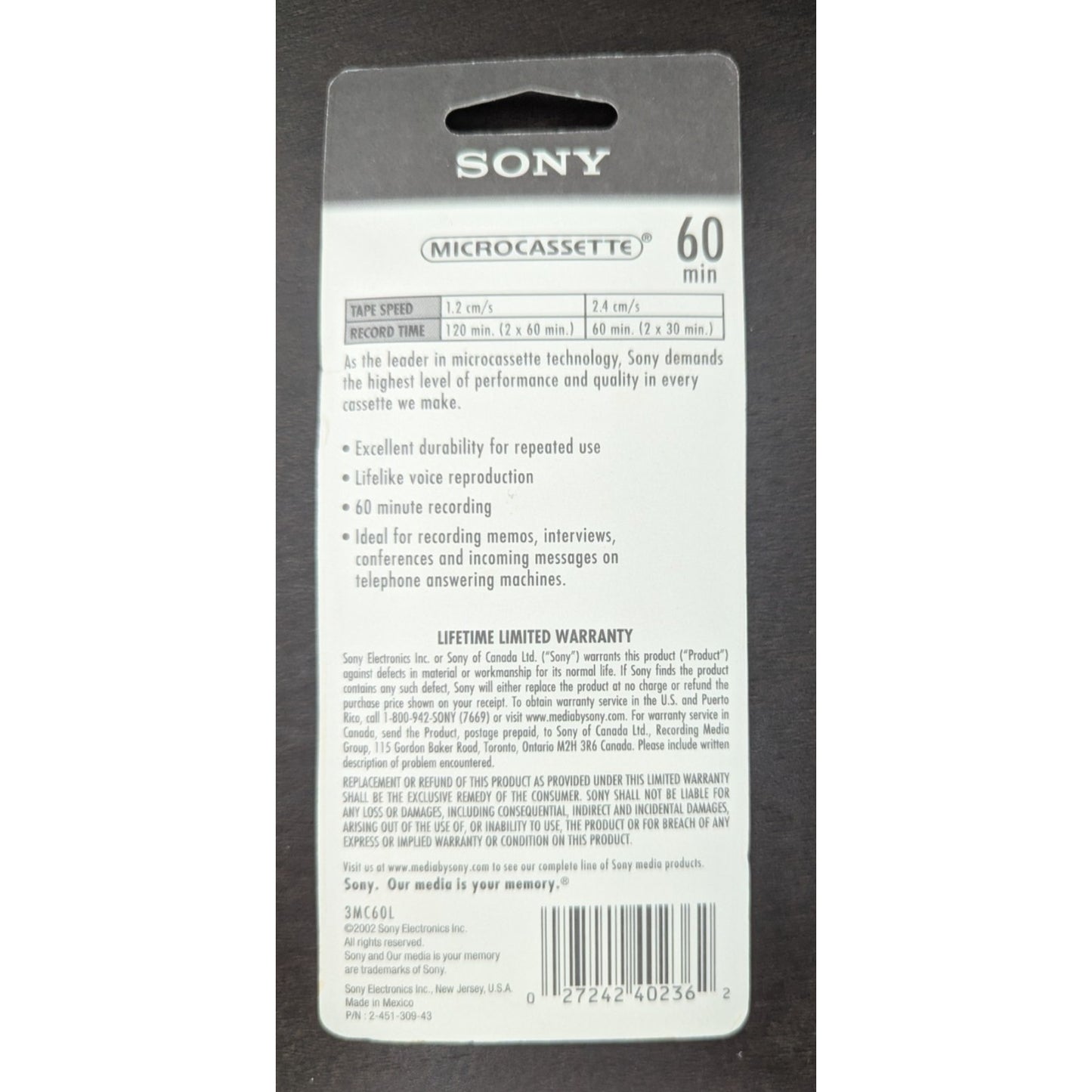 Sony Microcassette MC-60 Blank Cassette Tape Lot of 2 Packs