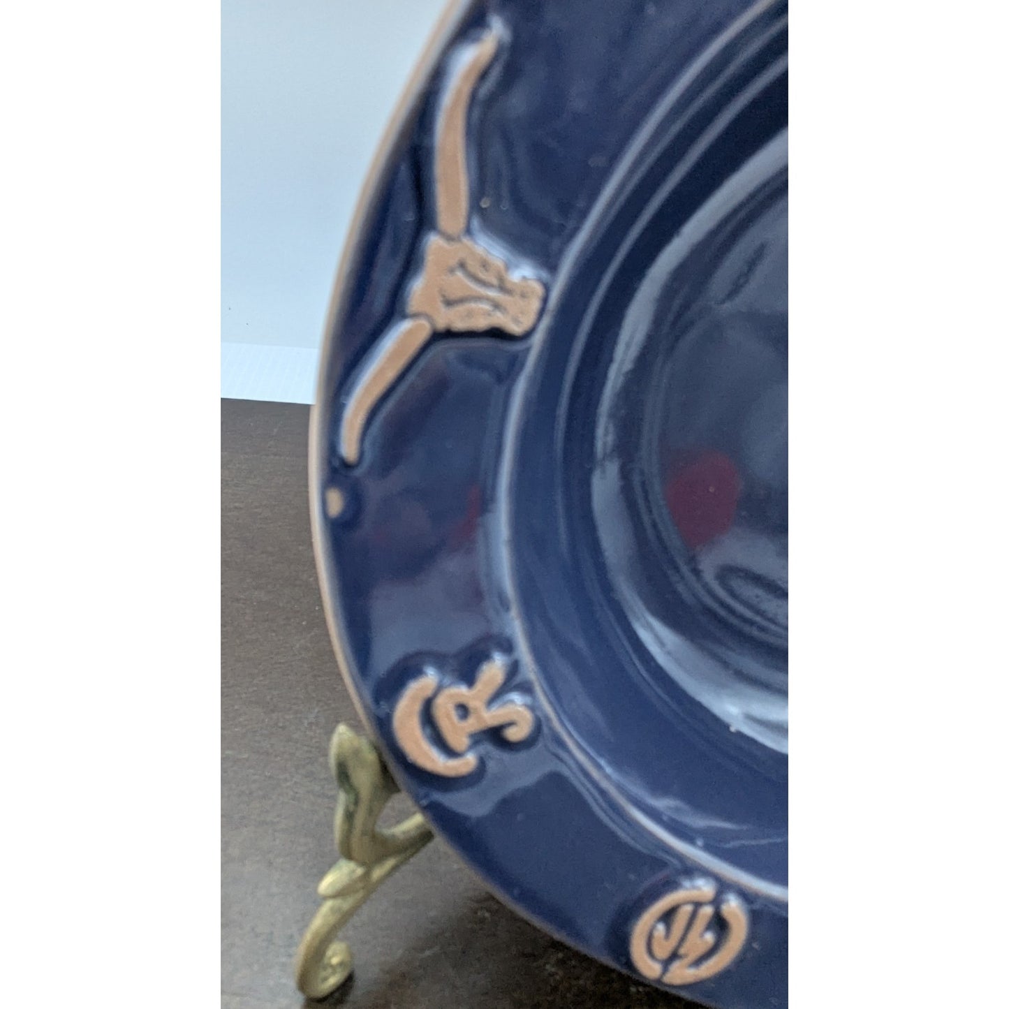 Frankoma Pottery Ranch Navy Blue Rim Soup Bowl set of 4 Cattle Brands 7-3/4"