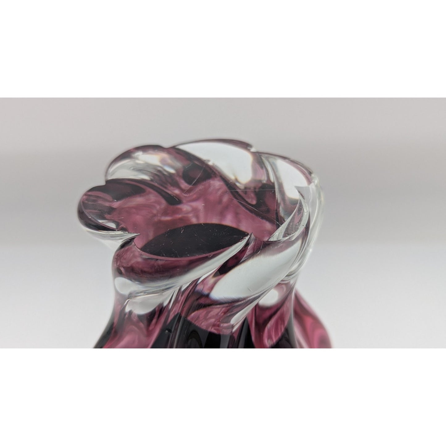 Bohemian Czech Chribska Glassworks Josef Hospodka 9.5 Vase Pink Incased in Clear