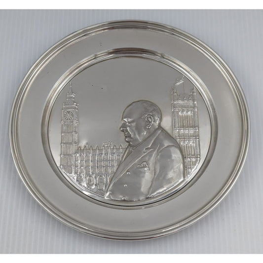 Solid Sterling Silver Winston Churchill Relief Plate The Hour of Decision 1972