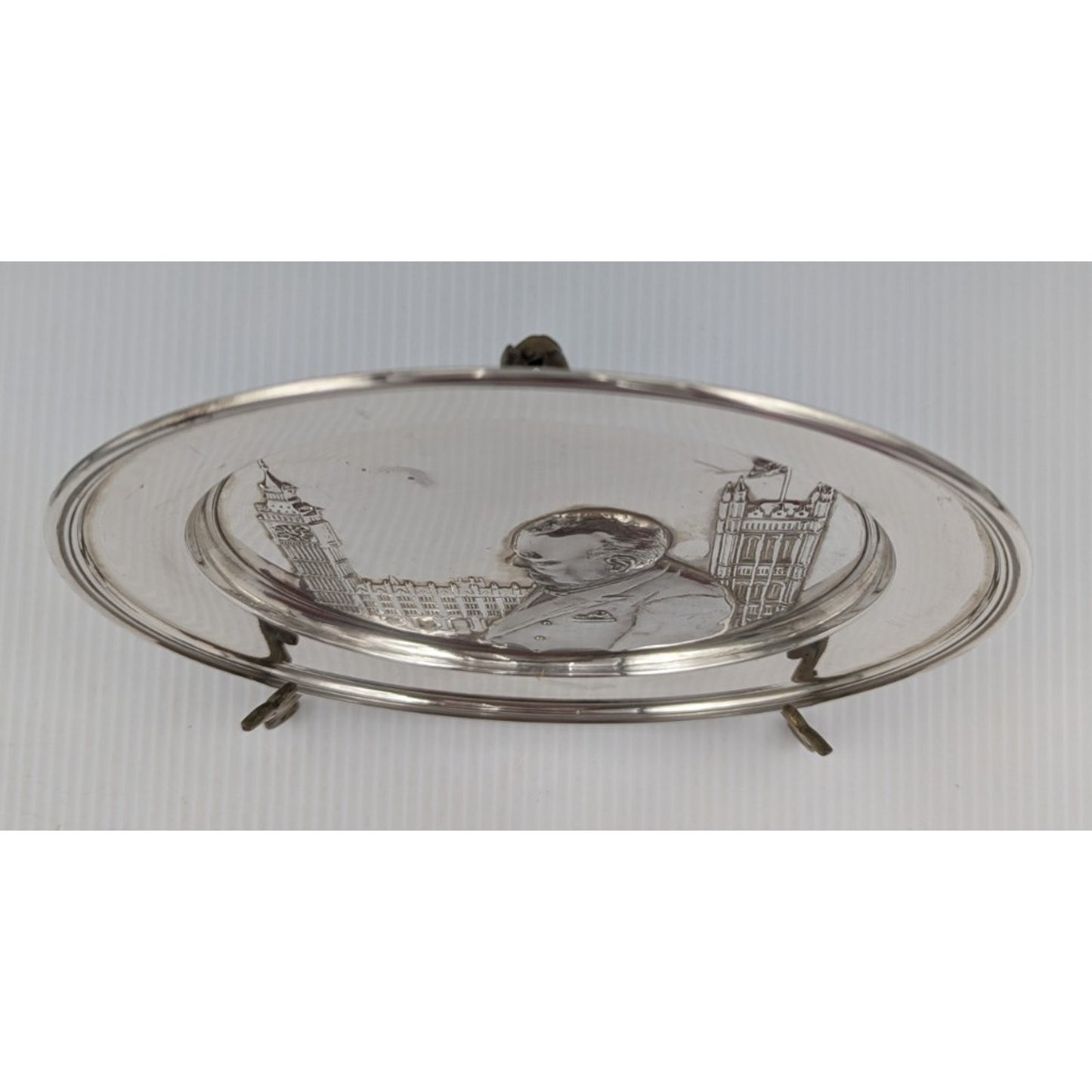 Solid Sterling Silver Winston Churchill Relief Plate The Hour of Decision 1972
