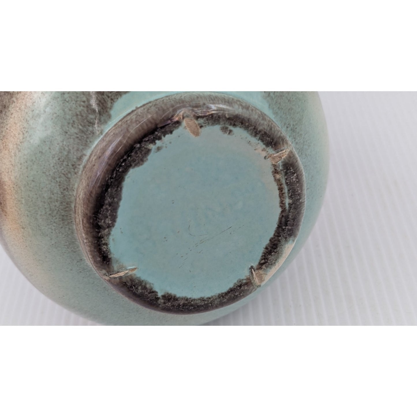 Gonder Twist Handled Vase H-5 Turquoise Green Brown Drip -Ebony Green Glaze USA