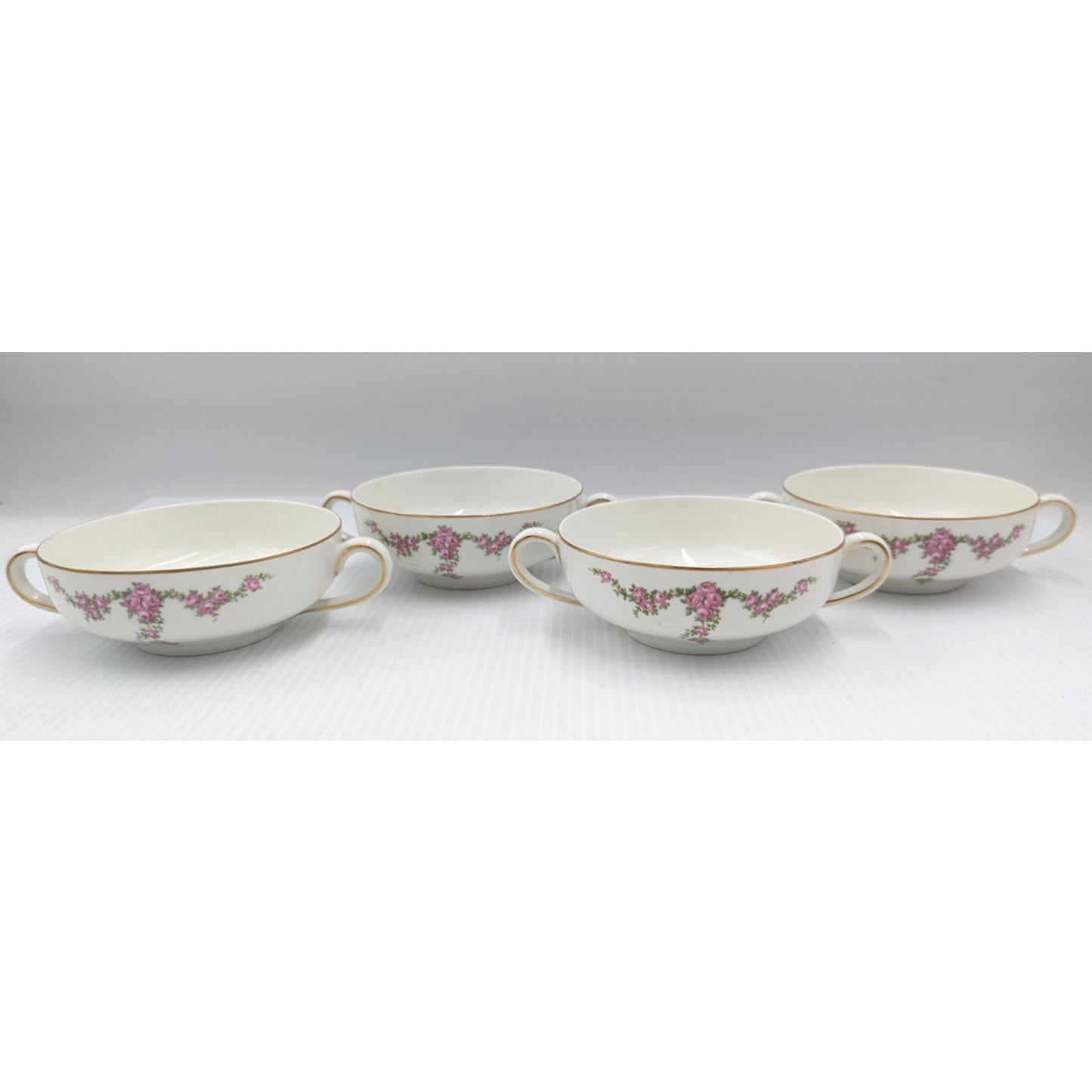 H&C Heinrich Rosalinda Pink Roses Vine Bowls Cream Soup Bowl Set of 4 Bowls