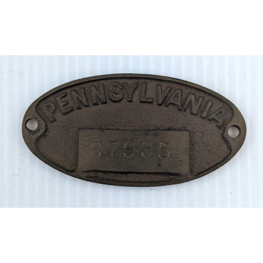 Vintage PRR Pennsylvania Railroad Solid Brass Plate Property Tag