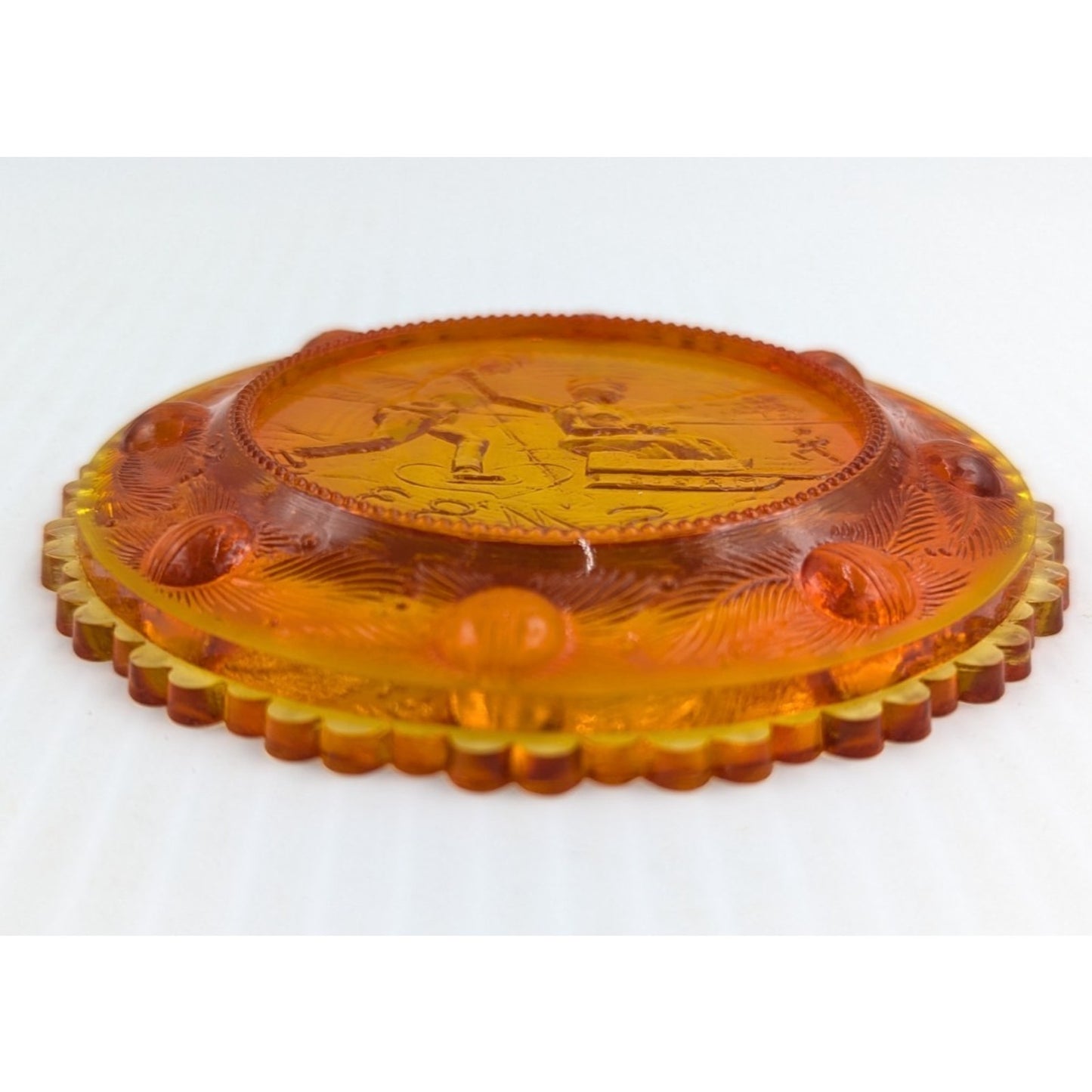 The Sandwich Skaters Glass Window Decor Pairpoint Cup Plate Marigold Amber VTG