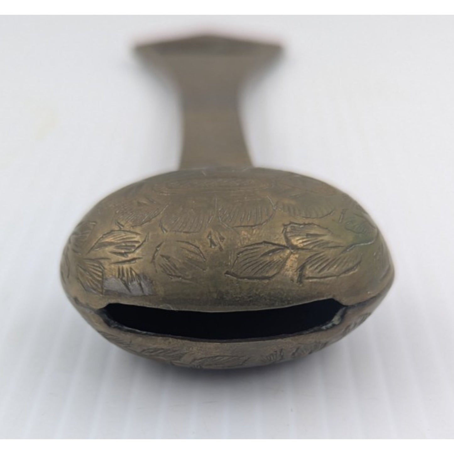 Vintage Brass Bell Bottle Opener Ornate Bar Tool Etched 8" Long