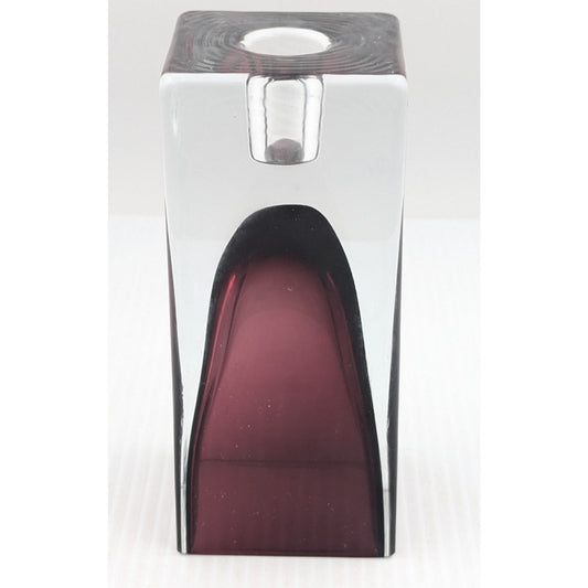 Art Glass Candlestick Pillar Sommerso Amethyst Clear Modern Krosno Poland