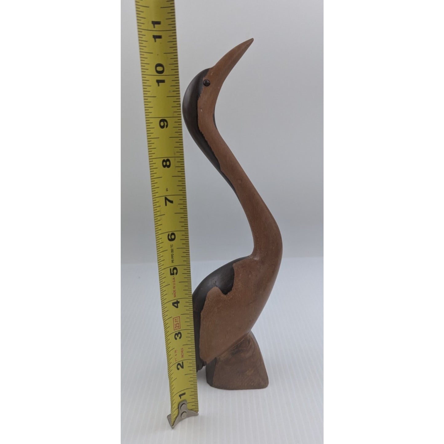 Hand Carved Crane Figurine Sculpture 11.5"H