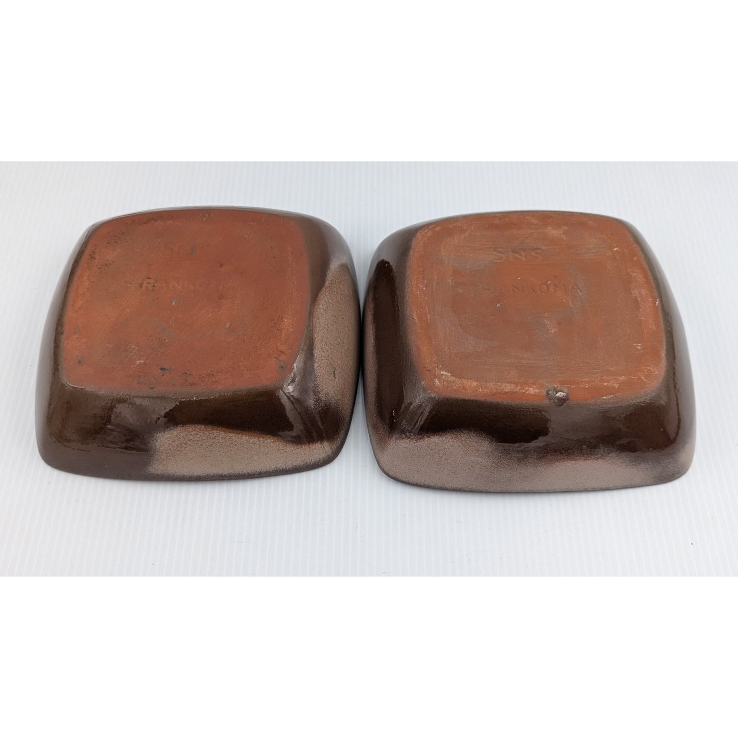 Frankoma Pottery Plainsman Brown Chip and Dip Platter and Square Salad Bowl 5NS