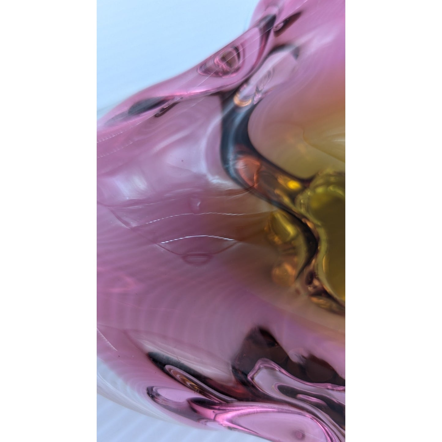 Bohemian Czech Chribska Glassworks Glass Bowl Pink Orange Incased in Clear 12"