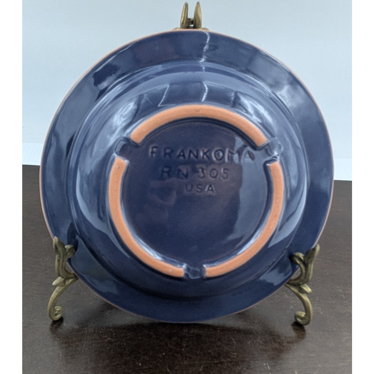 Frankoma Pottery Ranch Navy Blue Rim Soup Bowl set of 4 Cattle Brands 7-3/4"