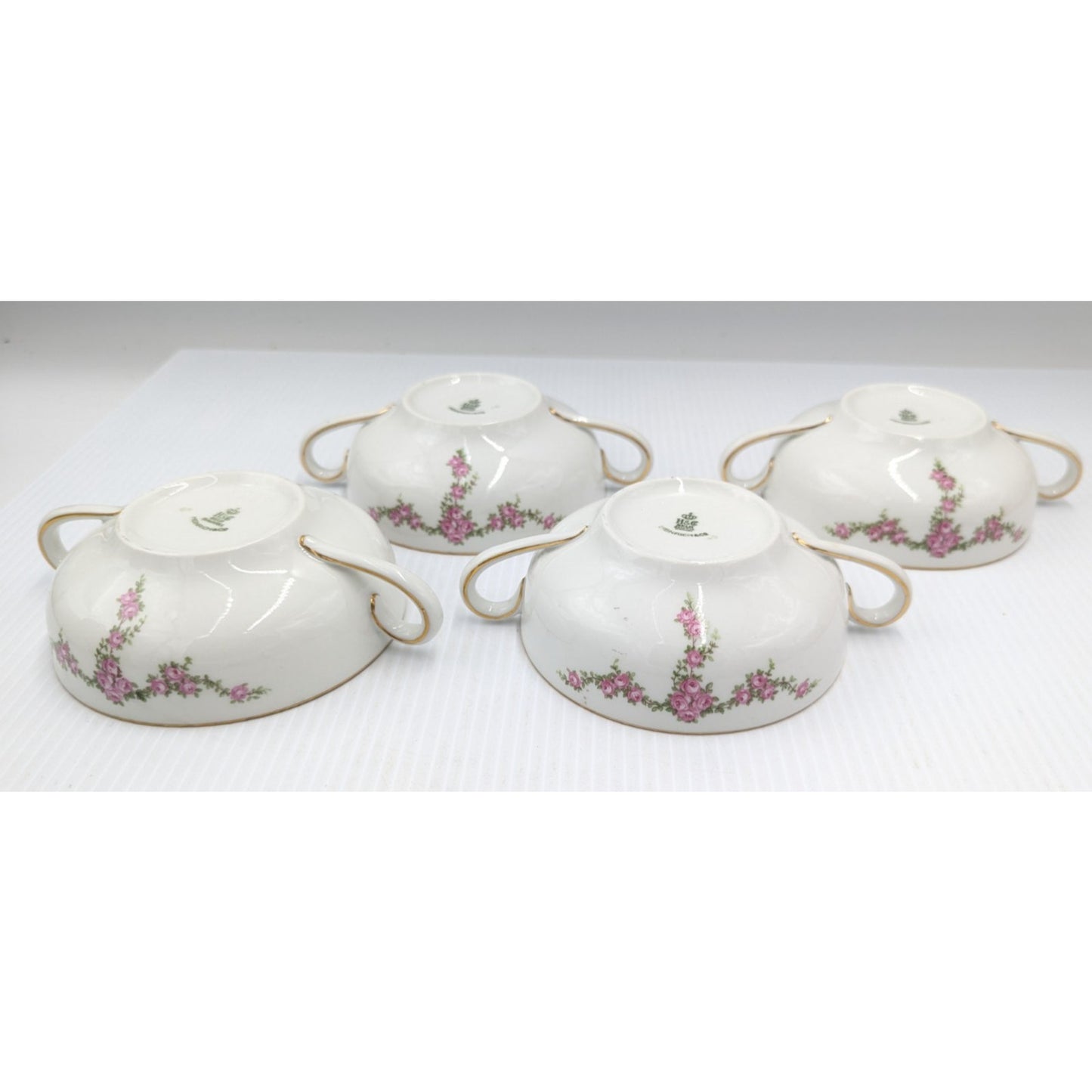 H&C Heinrich Rosalinda Pink Roses Vine Bowls Cream Soup Bowl Set of 4 Bowls