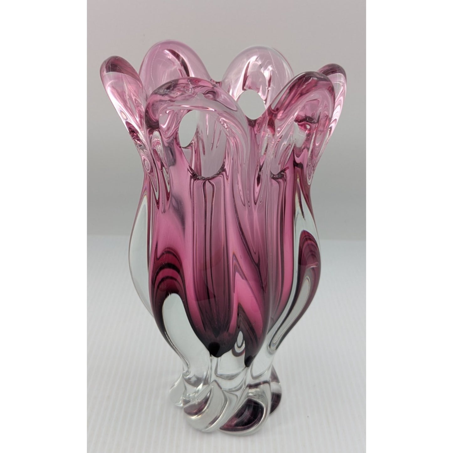 Bohemian Czech Chribska Glassworks Josef Hospodka 9.5 Vase Pink Incased in Clear