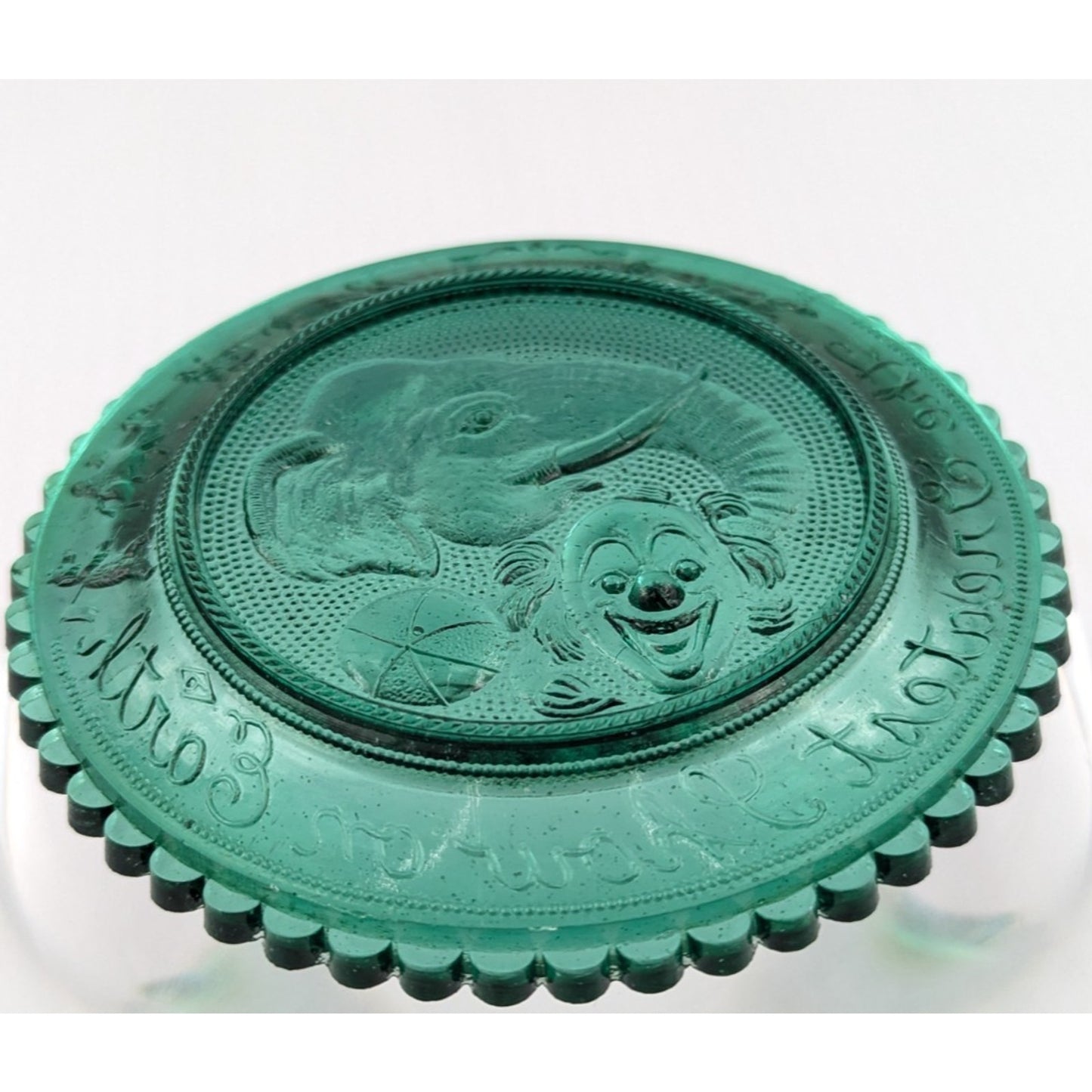 The Greatest Show on Earth Circus Glass Window Decor Pairpoint Cup Plate Green