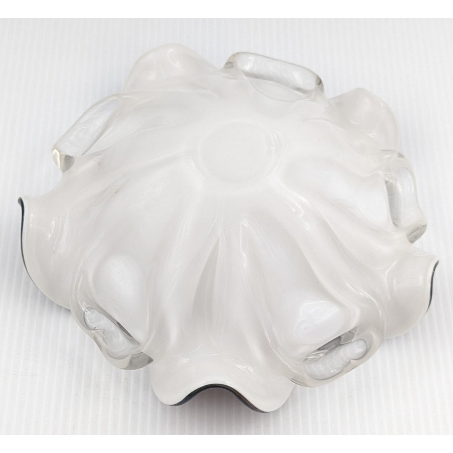 Vintage Hand Blown Murano Tutti Frutti Cased Glass Bowl Ruffled 9"