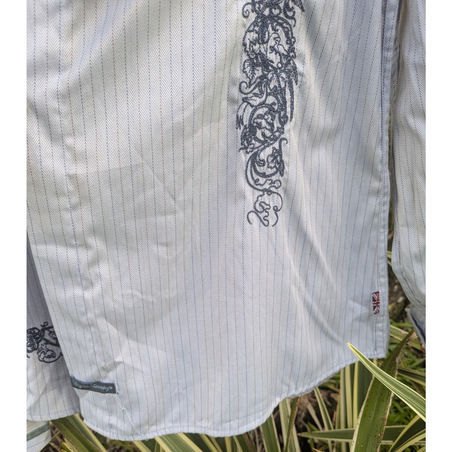 English Laundry Shirt Mens XXL Paisley Embroidered Button Up Flip Cuff - READ