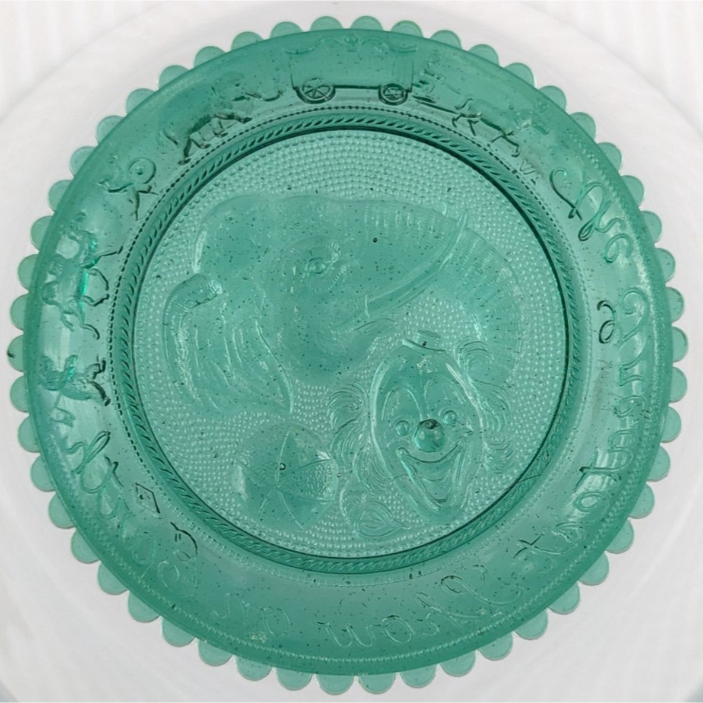 The Greatest Show on Earth Circus Glass Window Decor Pairpoint Cup Plate Green
