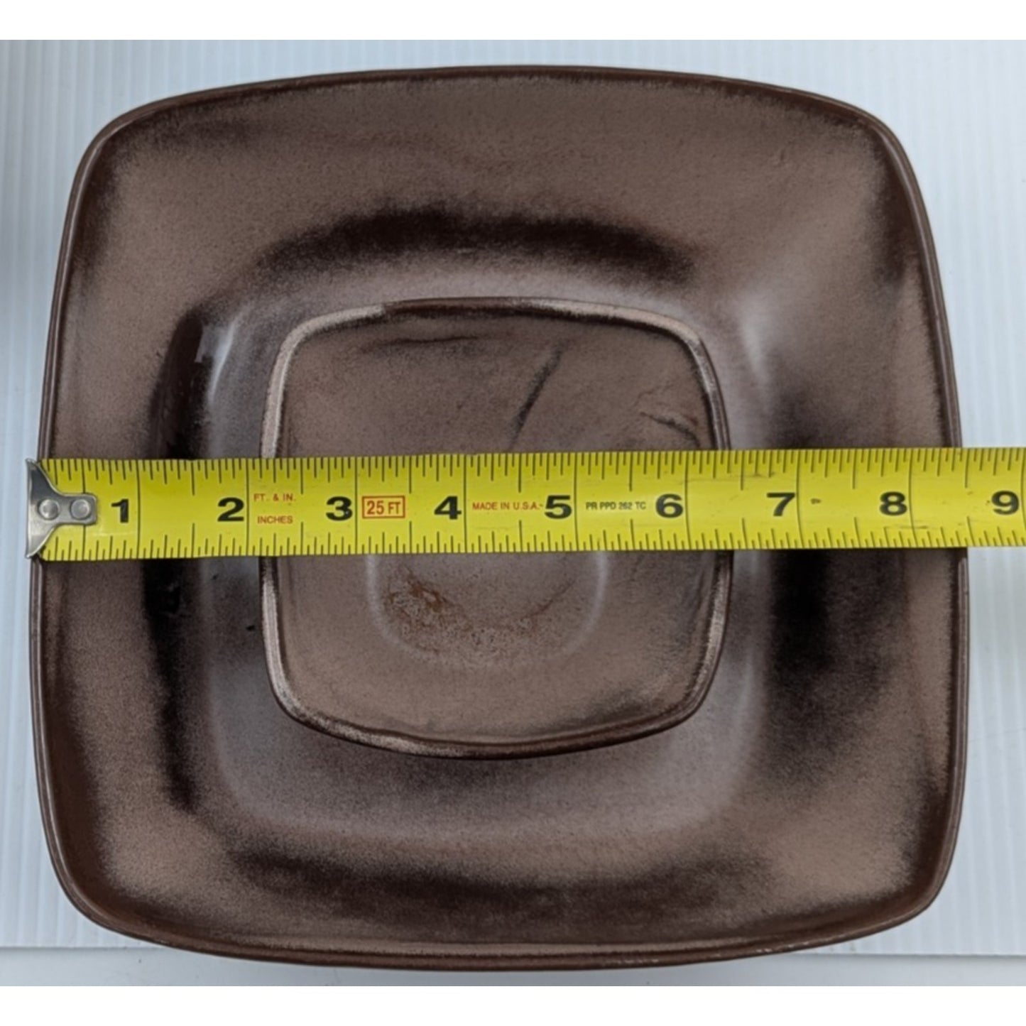 Frankoma Pottery Plainsman Brown Chip and Dip Platter and Square Salad Bowl 5NS