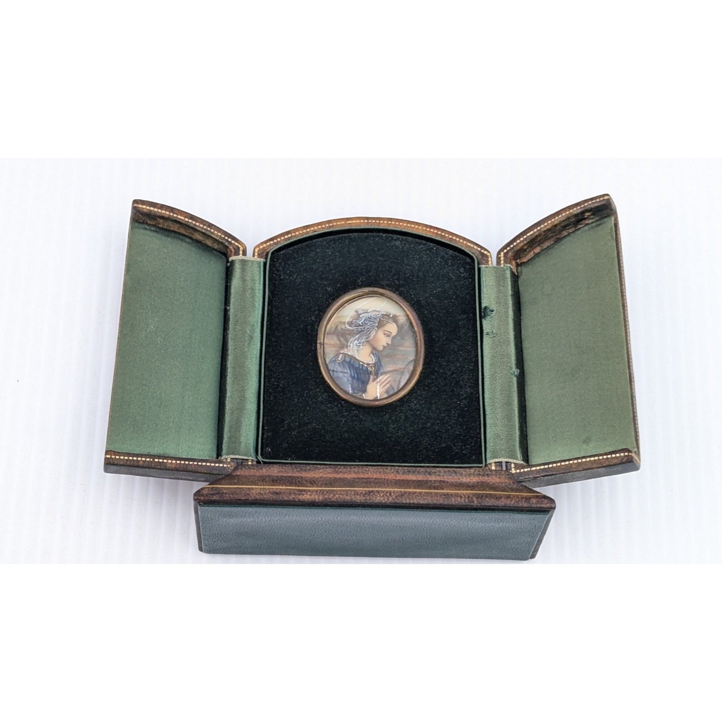 Miniature Portrait of Madonna after Fra Filippo Lippi in Leather Case Stand
