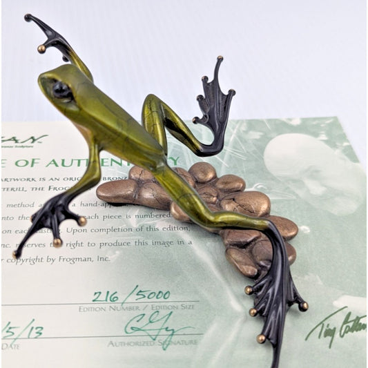 Tim Cotterill Frogman Bronze Frog Sculpture “Stepping Stone” LE #216/5000 w/COA