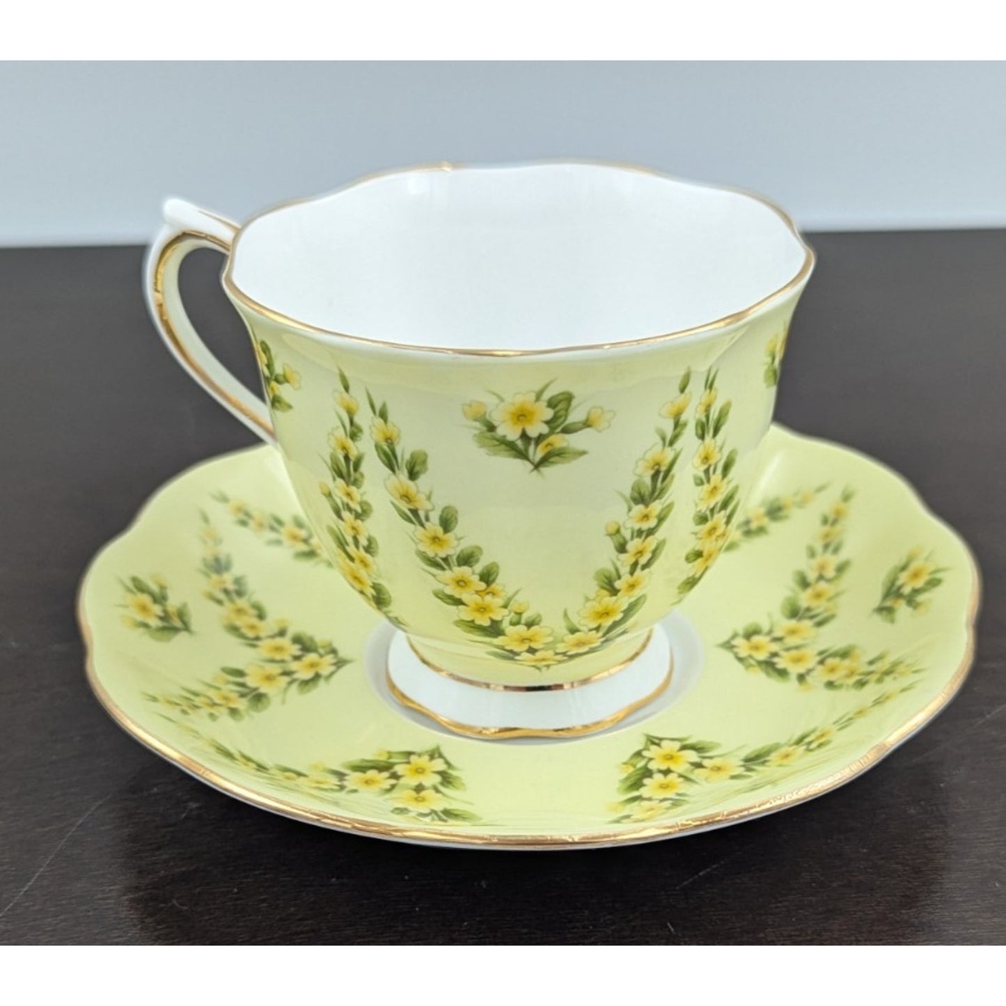 Royal Albert Bone China Yellow Satin Floral Tea Cup & Saucer England Vintage