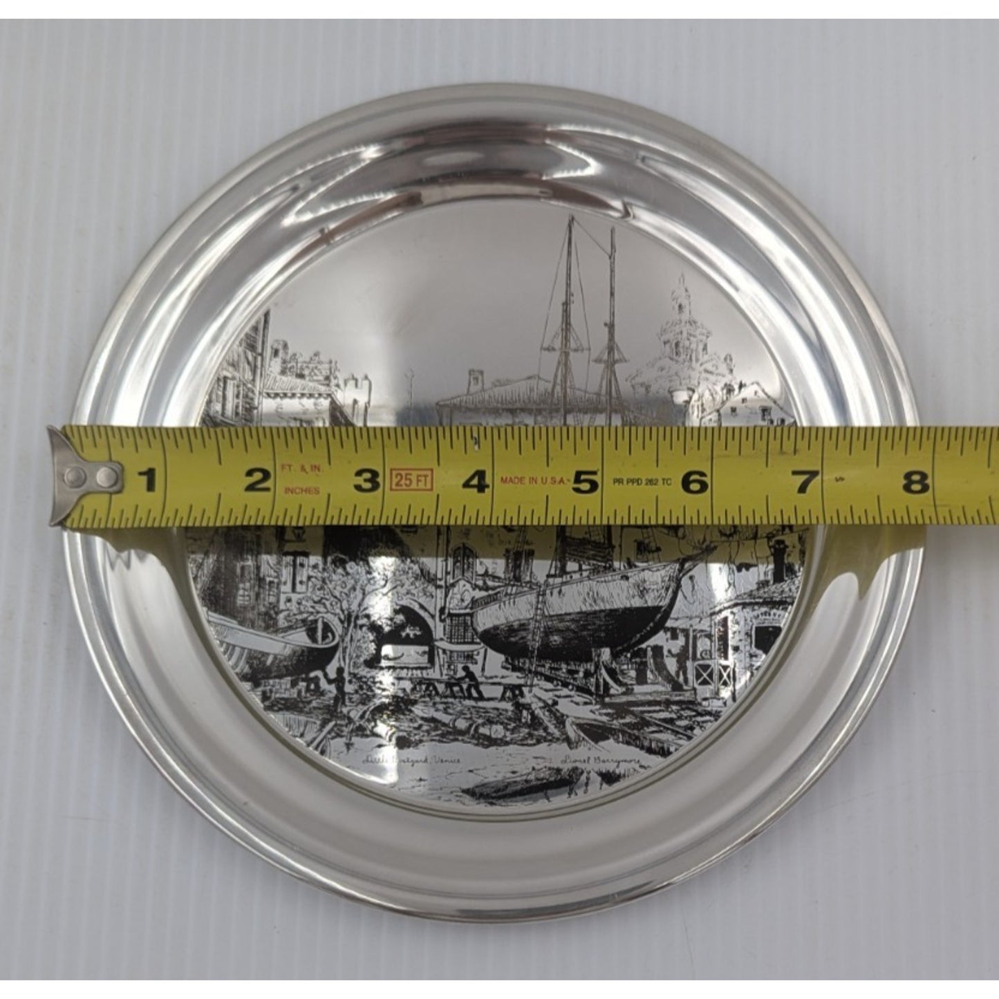 Gorham Sterling Silver Plate Little Boatyard Venice by Lionel Barrymore LE 8"