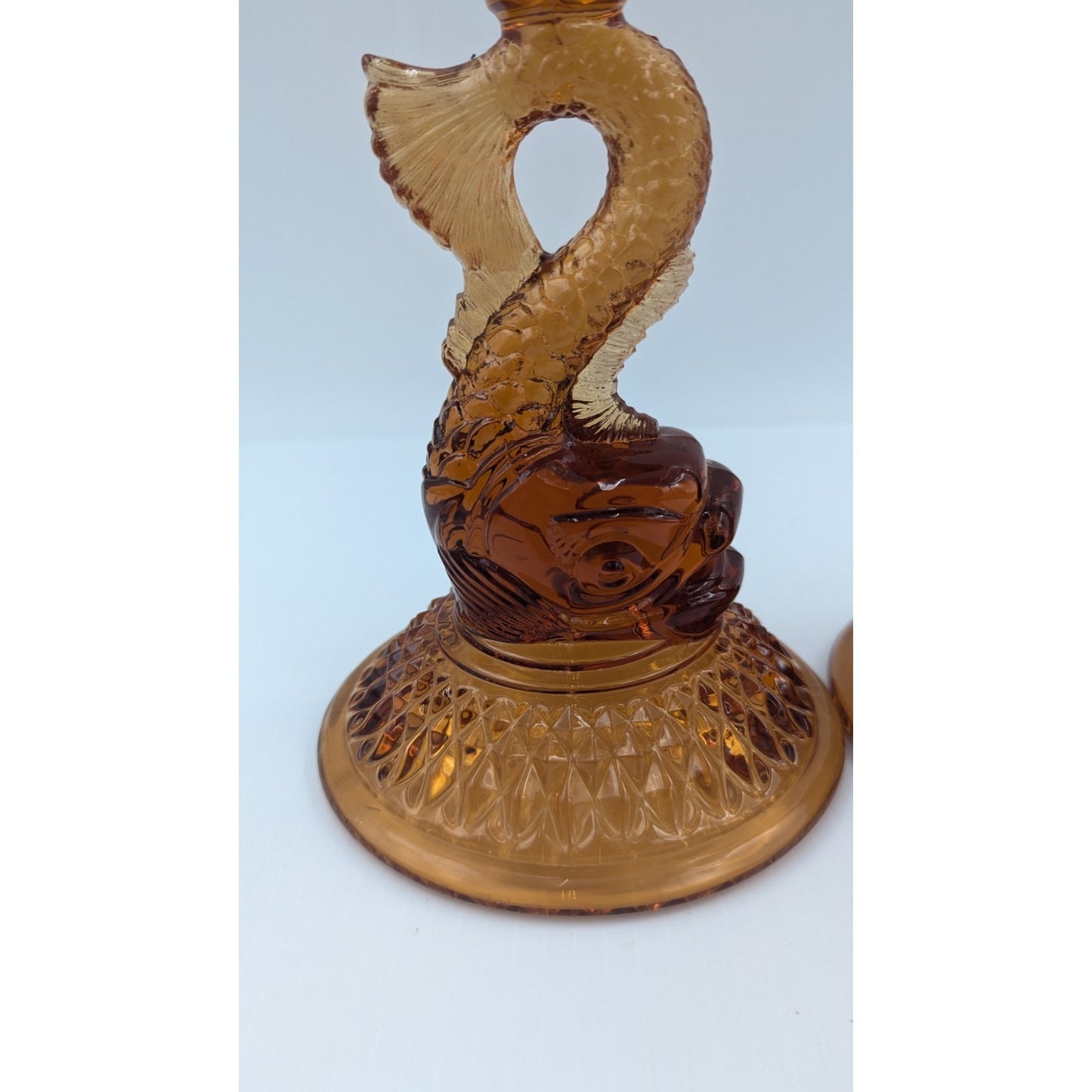 Pair Cambridge Glass Dolphin Candlesticks 9.5” Amber Glass #109 Vintage