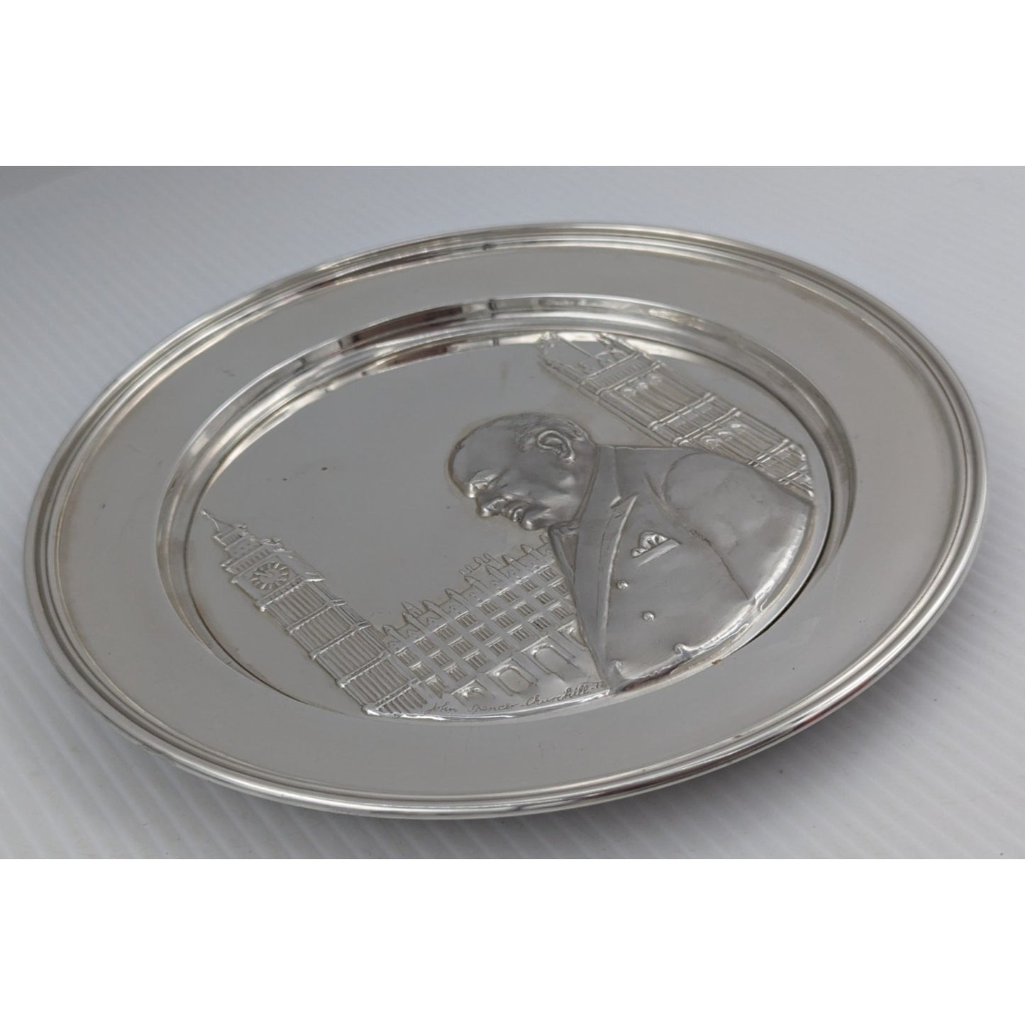 Solid Sterling Silver Winston Churchill Relief Plate The Hour of Decision 1972
