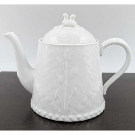 Royal Worcester Teapot Gourmet Oven China Embossed White Lid with Birds England