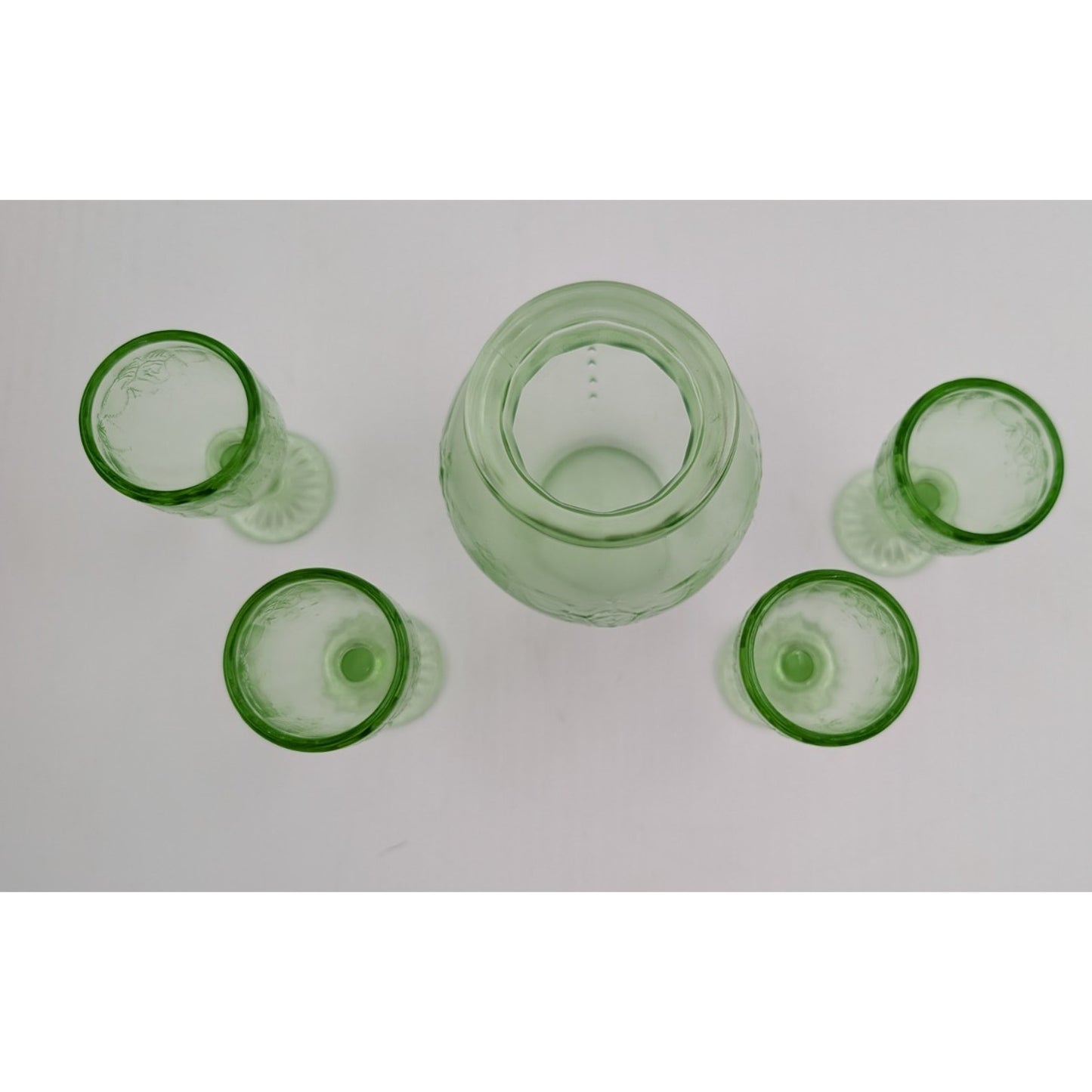 Vintage Mosser Green Glass Miniature Jennifer Set #8 - Vase and Stem Glasses