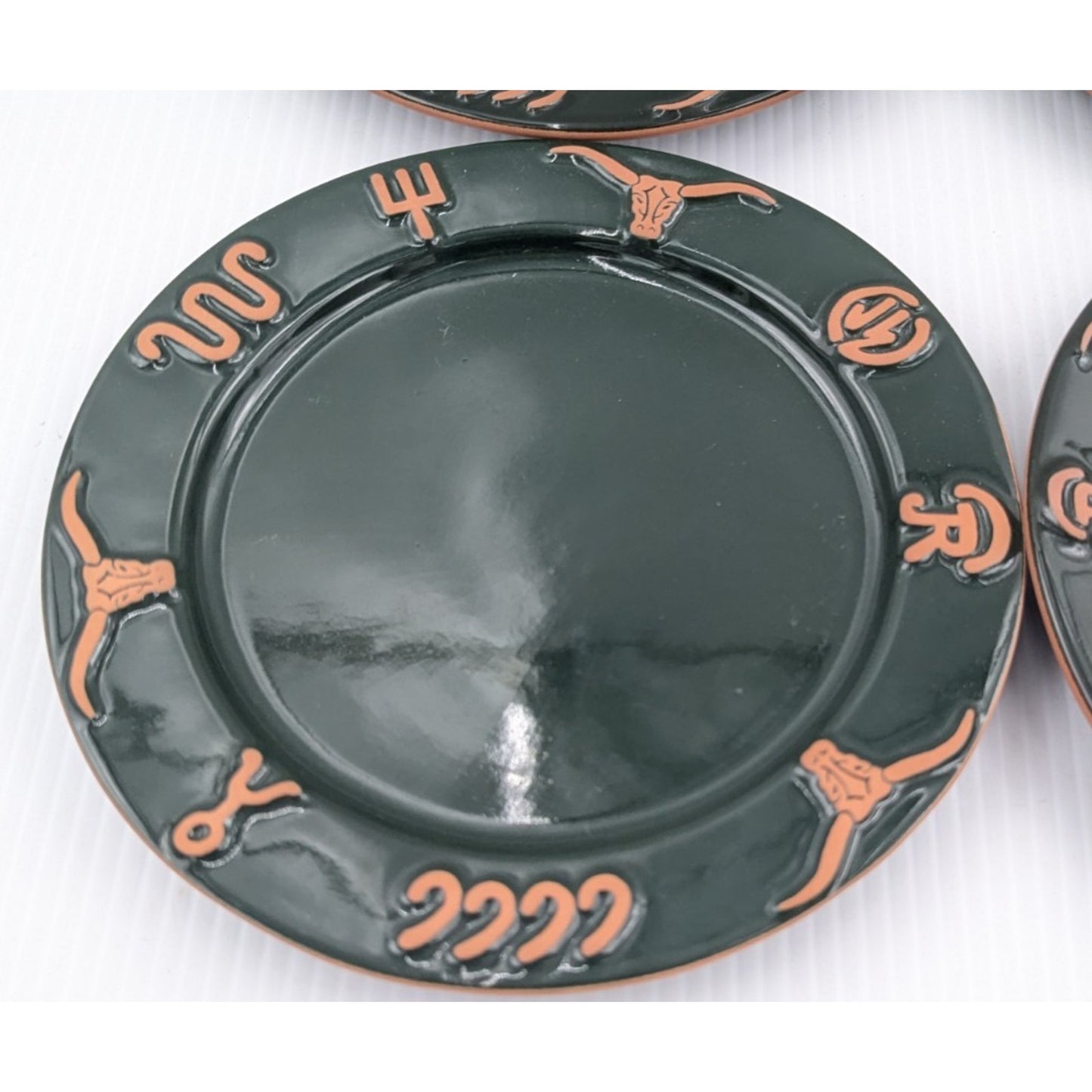 Frankoma Ranch Forest Green Salad Plate Set of 4 Plates Cattle Brands