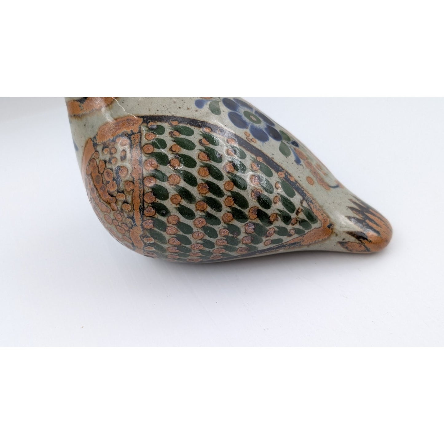 Vintage Tonala Mexico Pottery Bird Figurine Hand Painted Folk Art Signed 5-3/4"