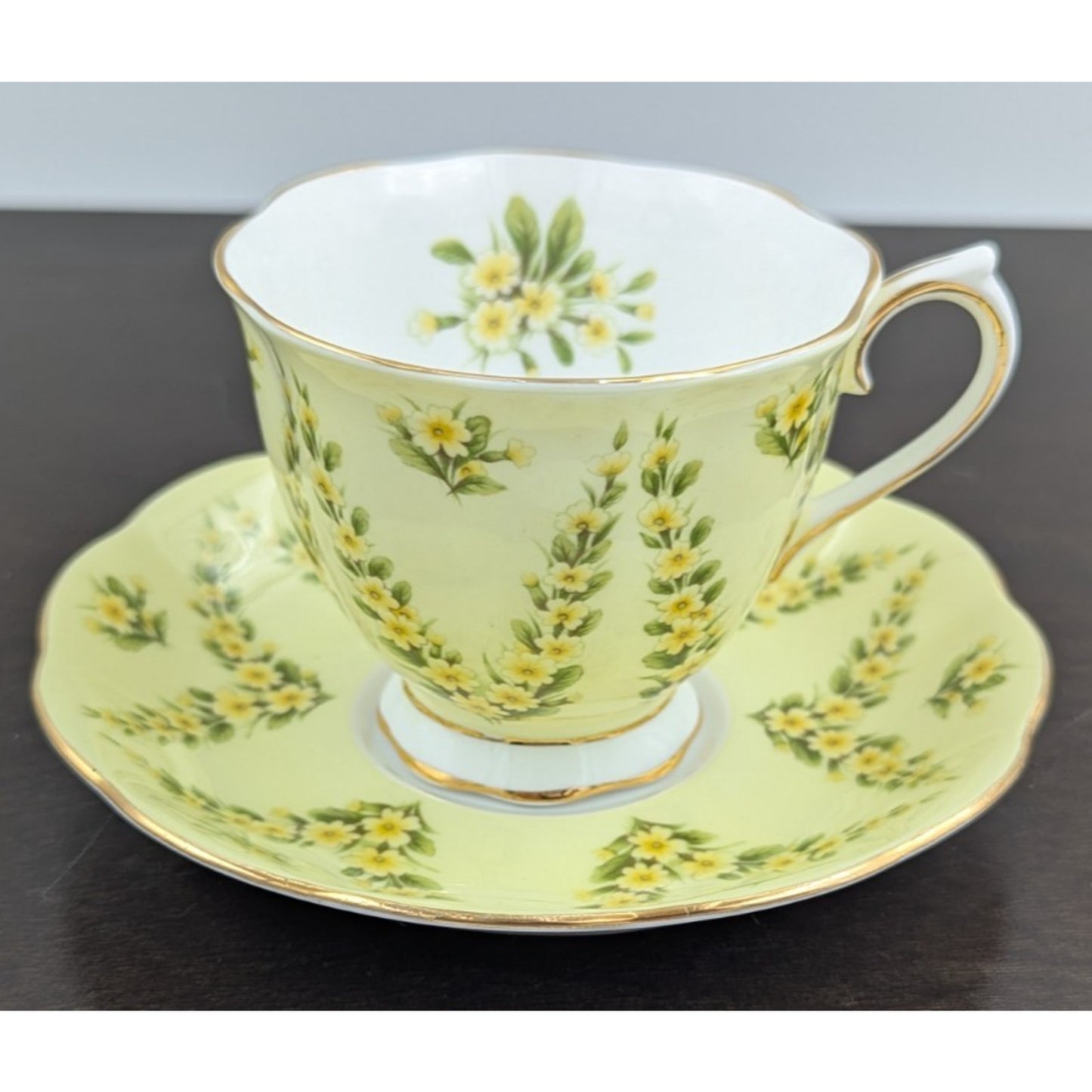 Royal Albert Bone China Yellow Satin Floral Tea Cup & Saucer England Vintage