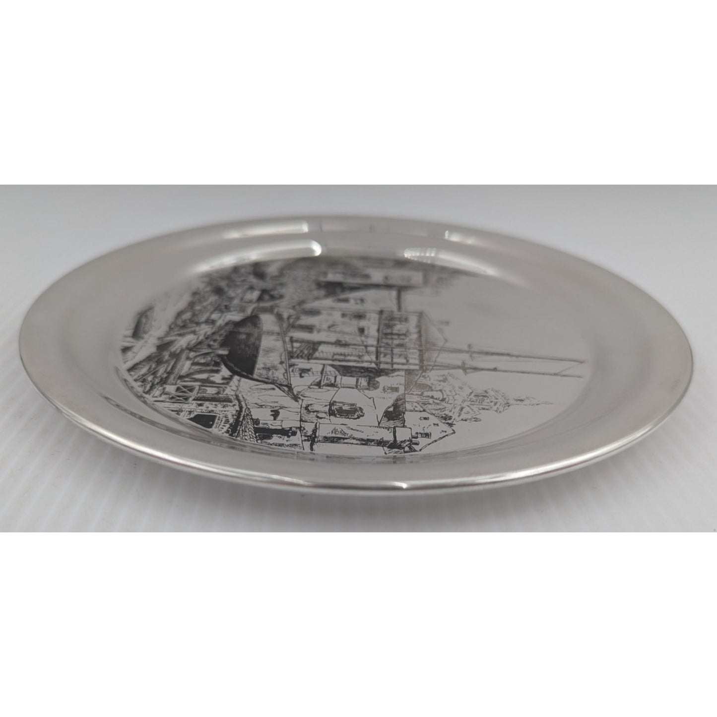 Gorham Sterling Silver Plate Little Boatyard Venice by Lionel Barrymore LE 8"