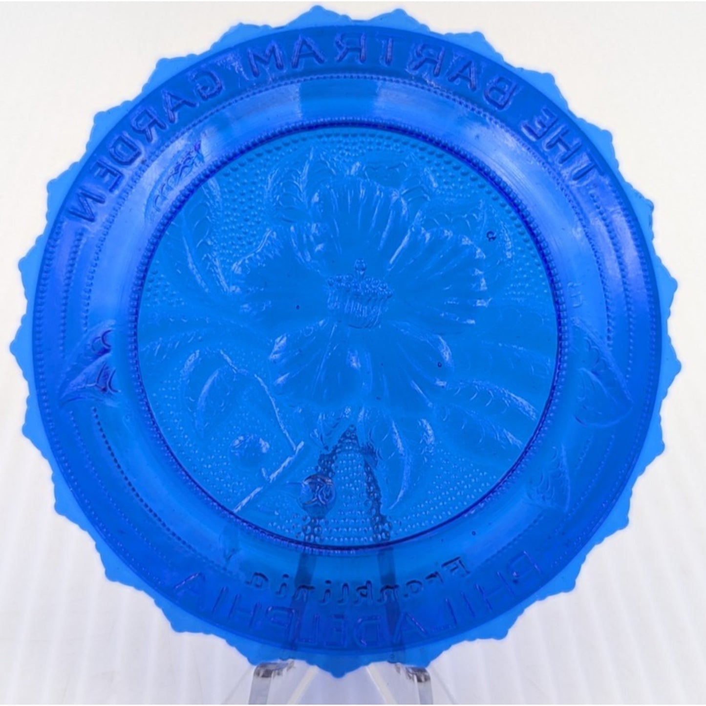 The Bartram Garden Philadelphia Glass Window Decor Pairpoint Cup Plate Blue