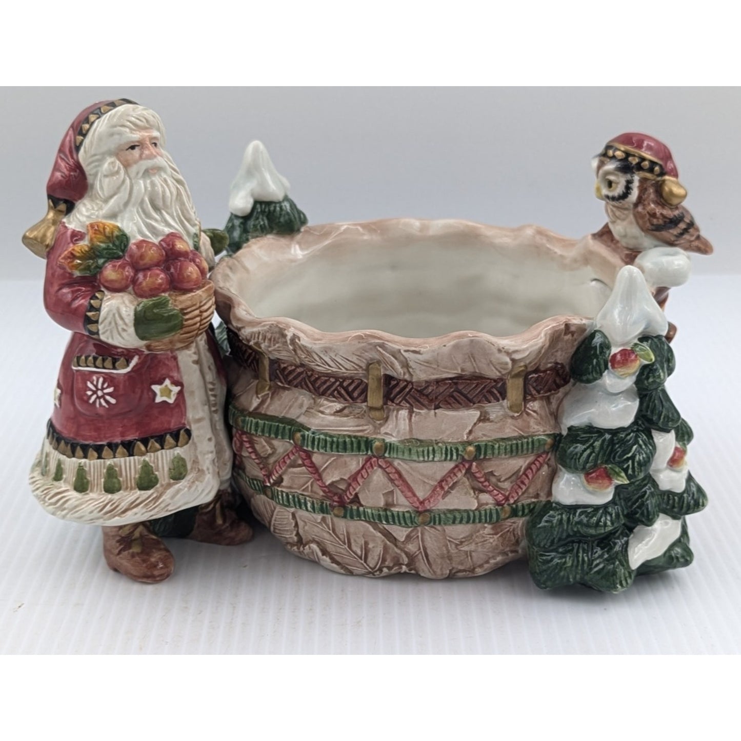Fitz and Floyd Classics Christmas Lodge Tidbit Candy Nut Bowl Dish Santa Owl