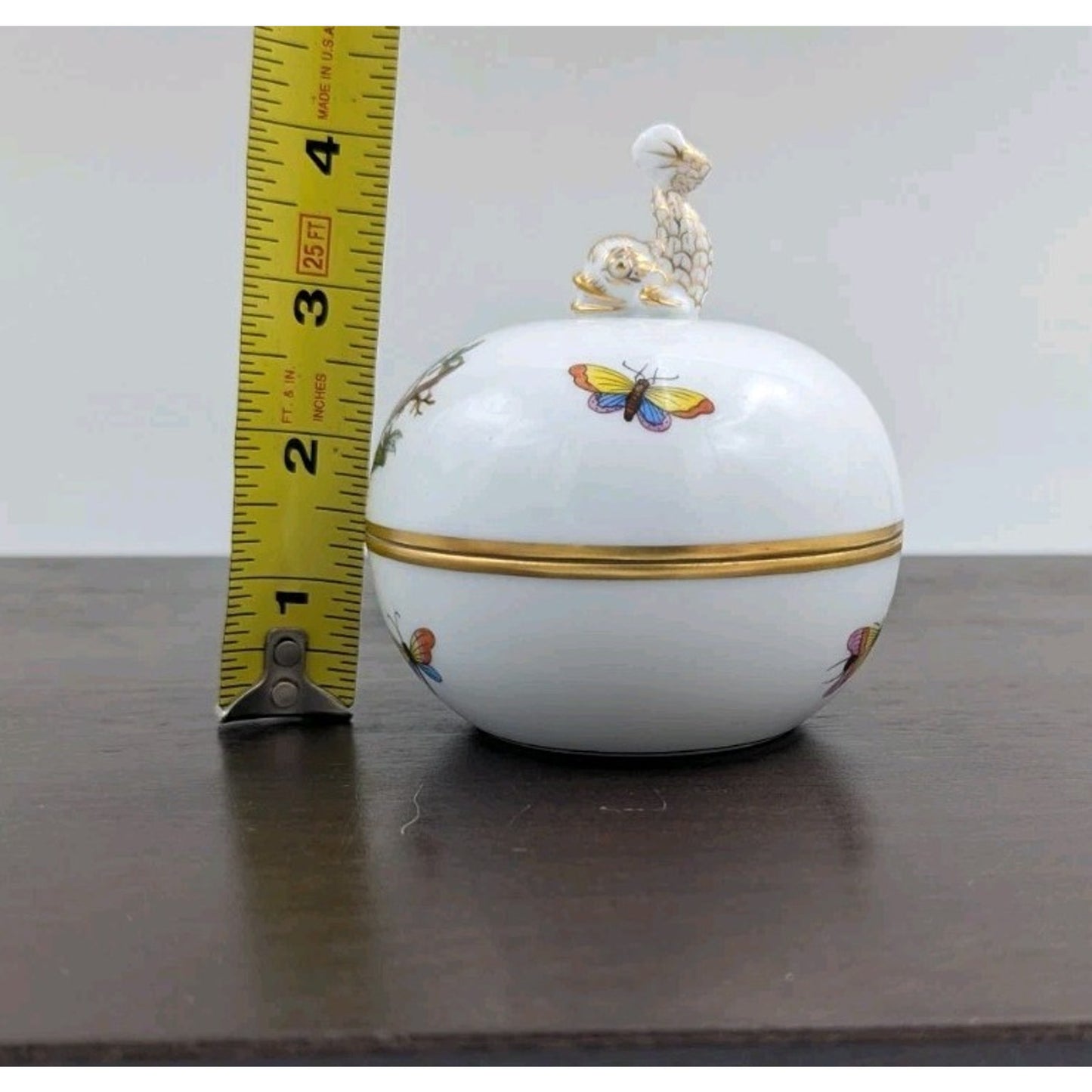 Herend Dolphin Finial Knob Bonbon Trinket Box Birds Butterflies Hungary