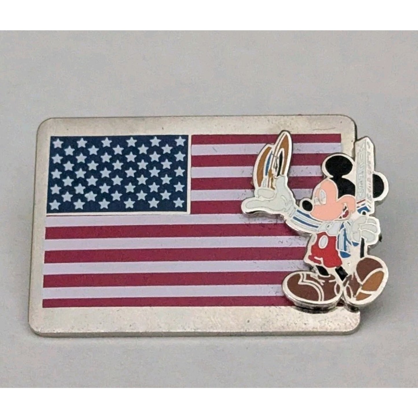 Disney Pin Mickey Mouse American Flag Silver Tone Metal Patriotic
