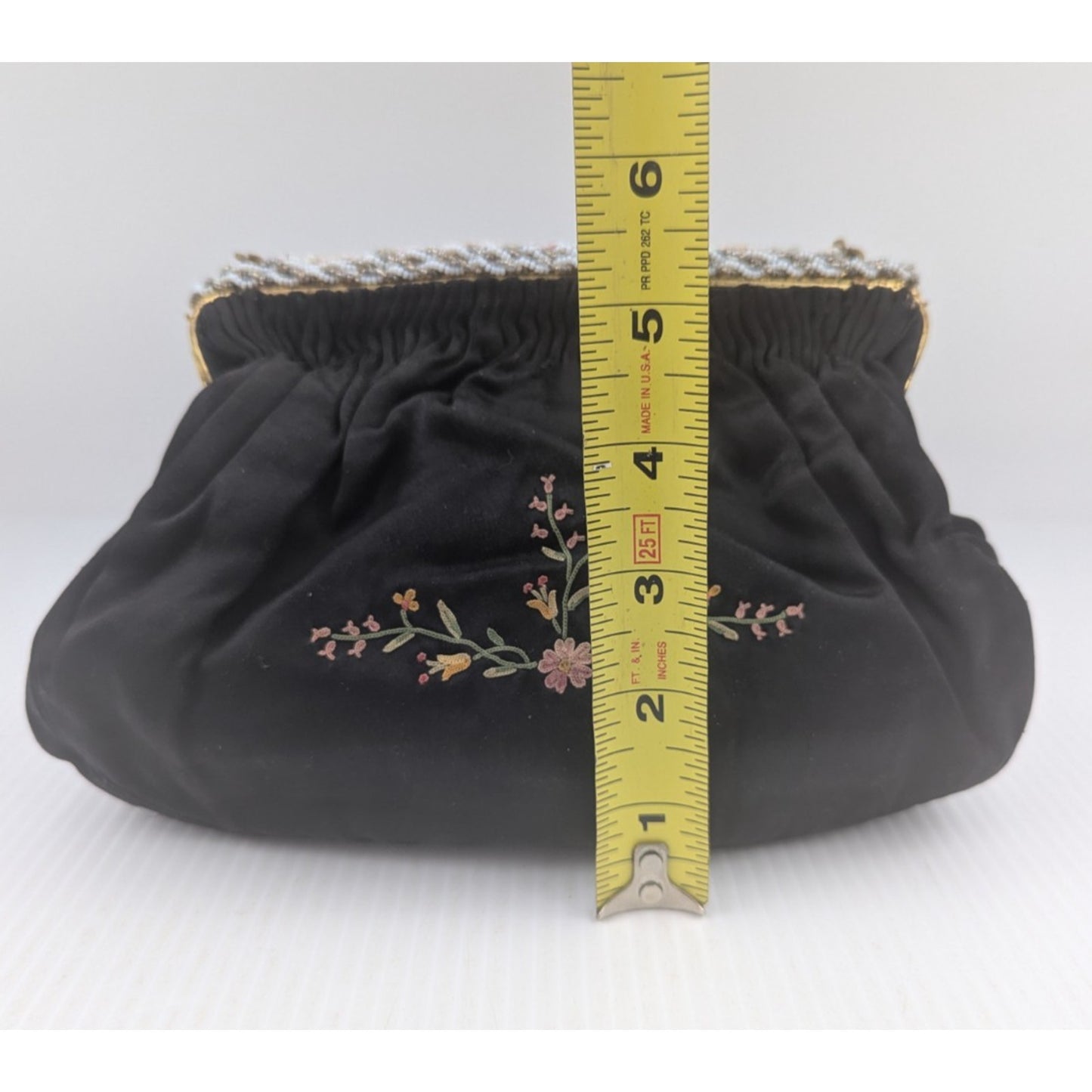 French Chunn Embroidered Evening Purse Handmade With Powder Compact As Is