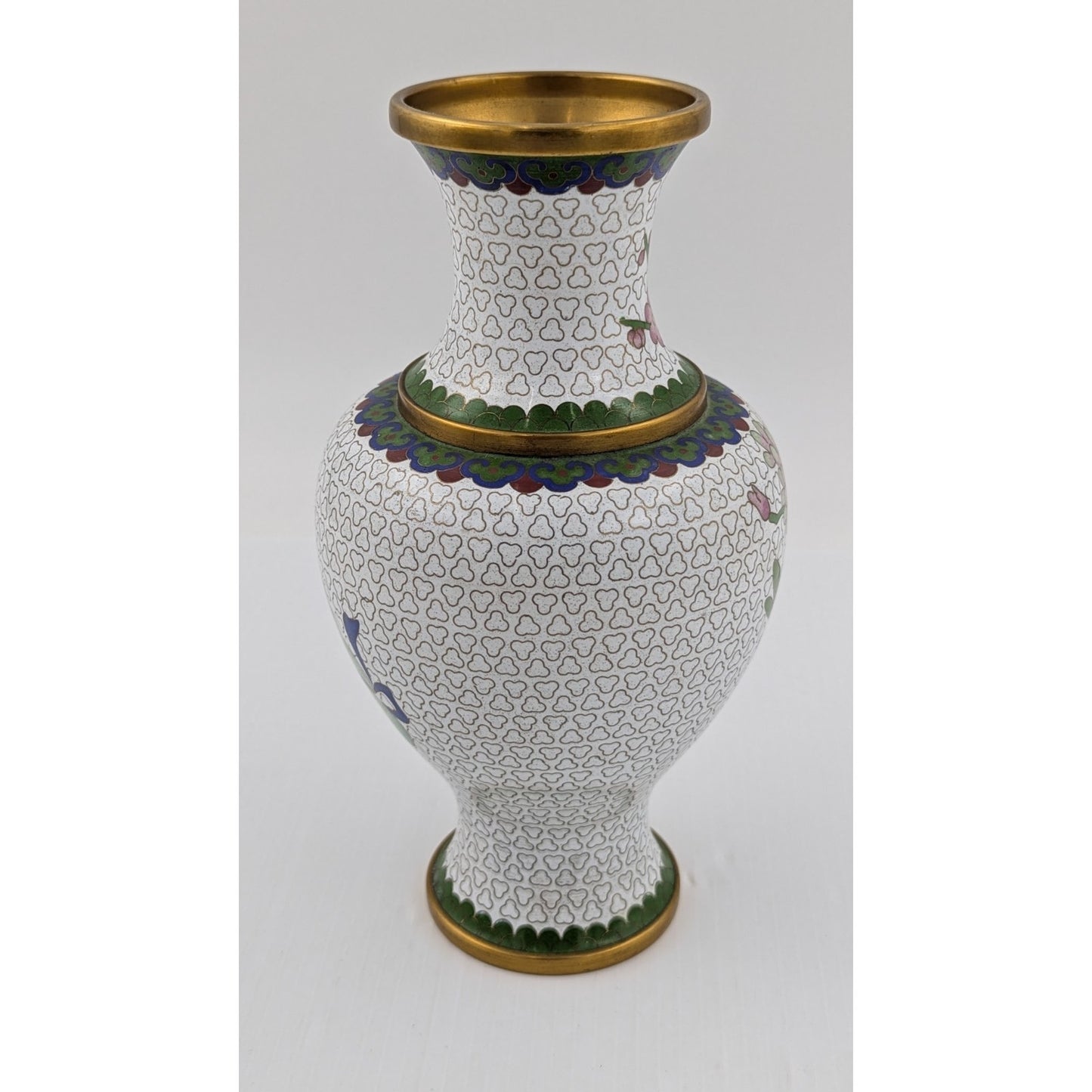 Vintage Cloisonne Flower Floral Enamel Brass Vase 9.5"