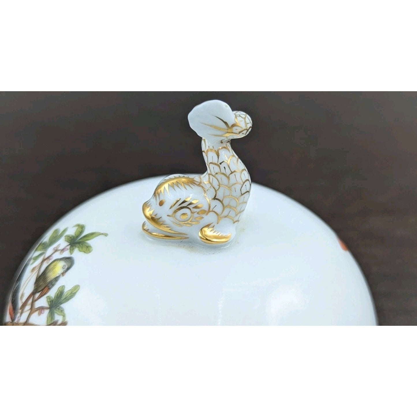 Herend Dolphin Finial Knob Bonbon Trinket Box Birds Butterflies Hungary