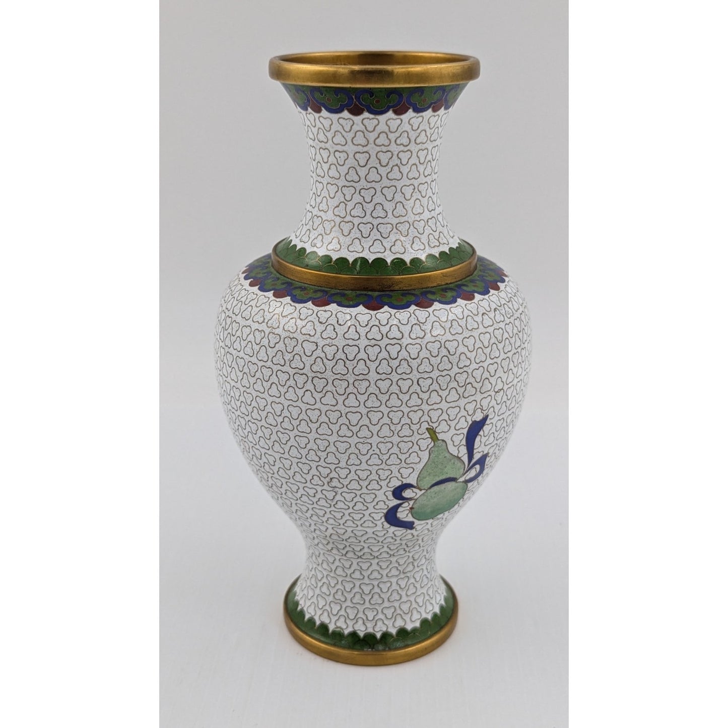 Vintage Cloisonne Flower Floral Enamel Brass Vase 9.5"