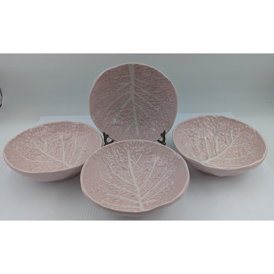 Pink Majolica Cabbage Leaf Soup Pasta Bowl Set of 4 Bowls 8" JF 512 Portugal