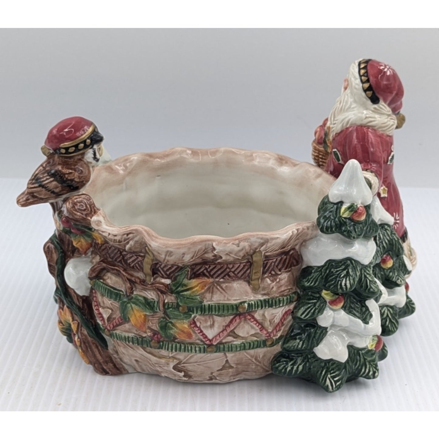 Fitz and Floyd Classics Christmas Lodge Tidbit Candy Nut Bowl Dish Santa Owl