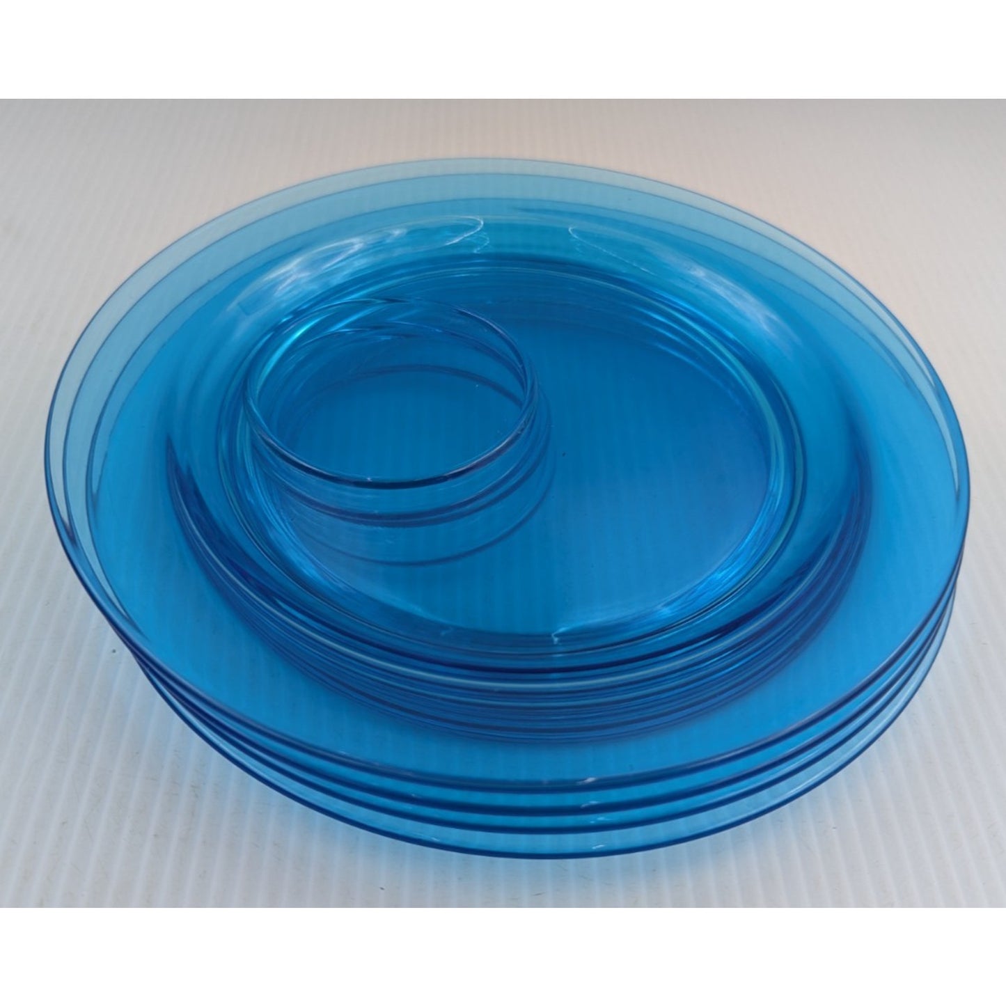 Fostoria Priscilla Blue Luncheon Set for 4 Plates Footed Custard Cups Bridge Set