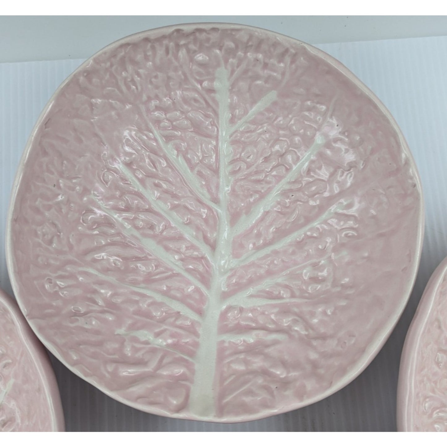Pink Majolica Cabbage Leaf Soup Pasta Bowl Set of 4 Bowls 8" JF 512 Portugal