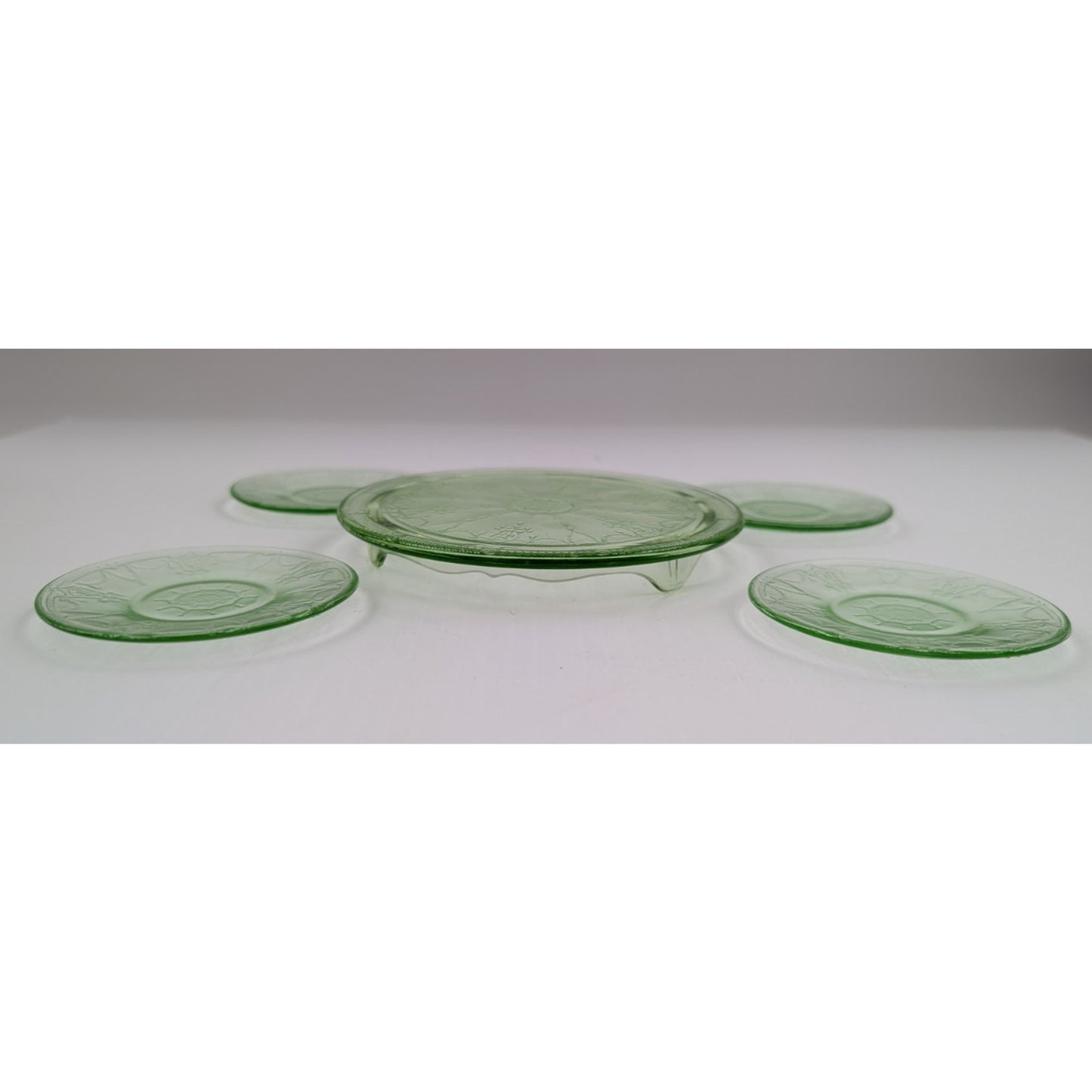 Vintage Mosser Green Glass Miniature Jennifer Set #4 - Cake Plate Dessert Set