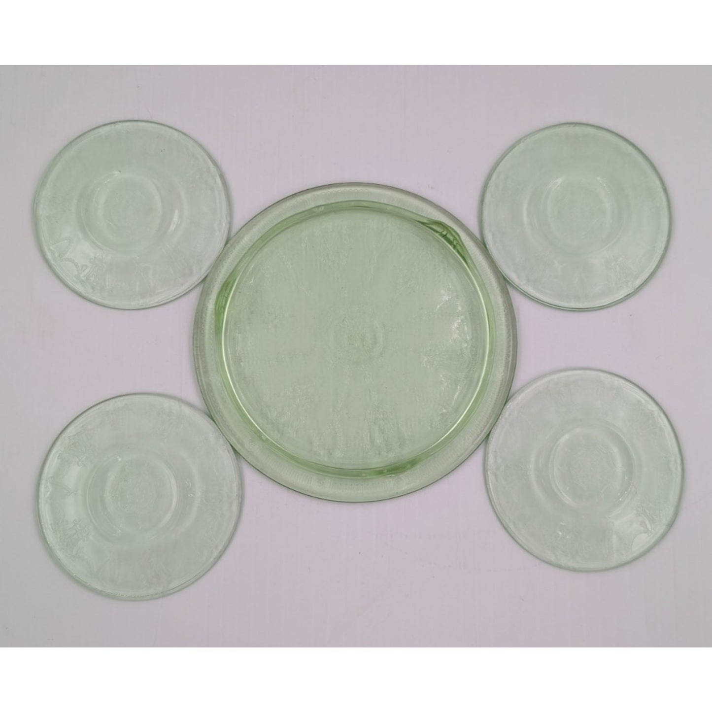 Vintage Mosser Green Glass Miniature Jennifer Set #4 - Cake Plate Dessert Set